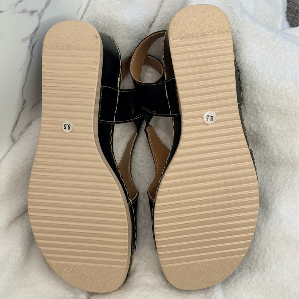 Henry Ferrera Wedge Slingback Sandals Black Size 8.5 NIB Spring Summer Comfort - Picture 5 of 5